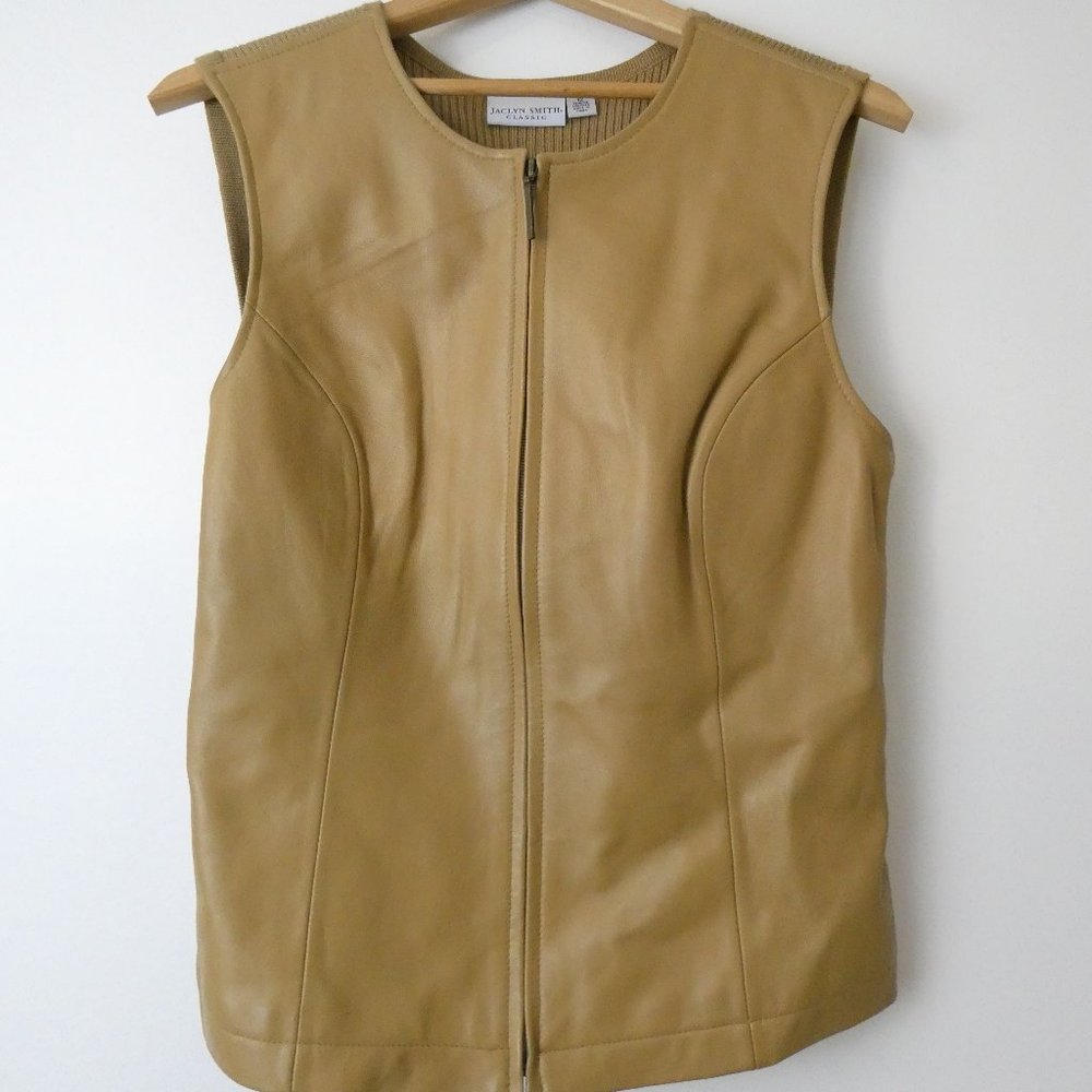 Jaclyn Smith Classic Women's Genuine Leather Sweater Fitted Vest Size 12 Zip Up